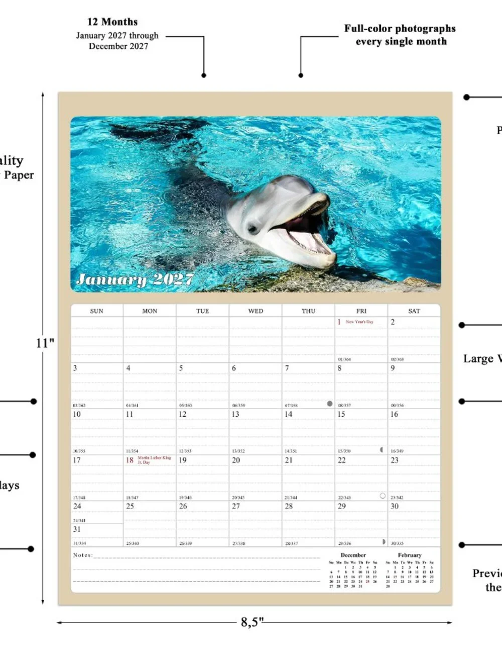 2027 Calendar Magnetic Peel & Stick 12 Months 8.5